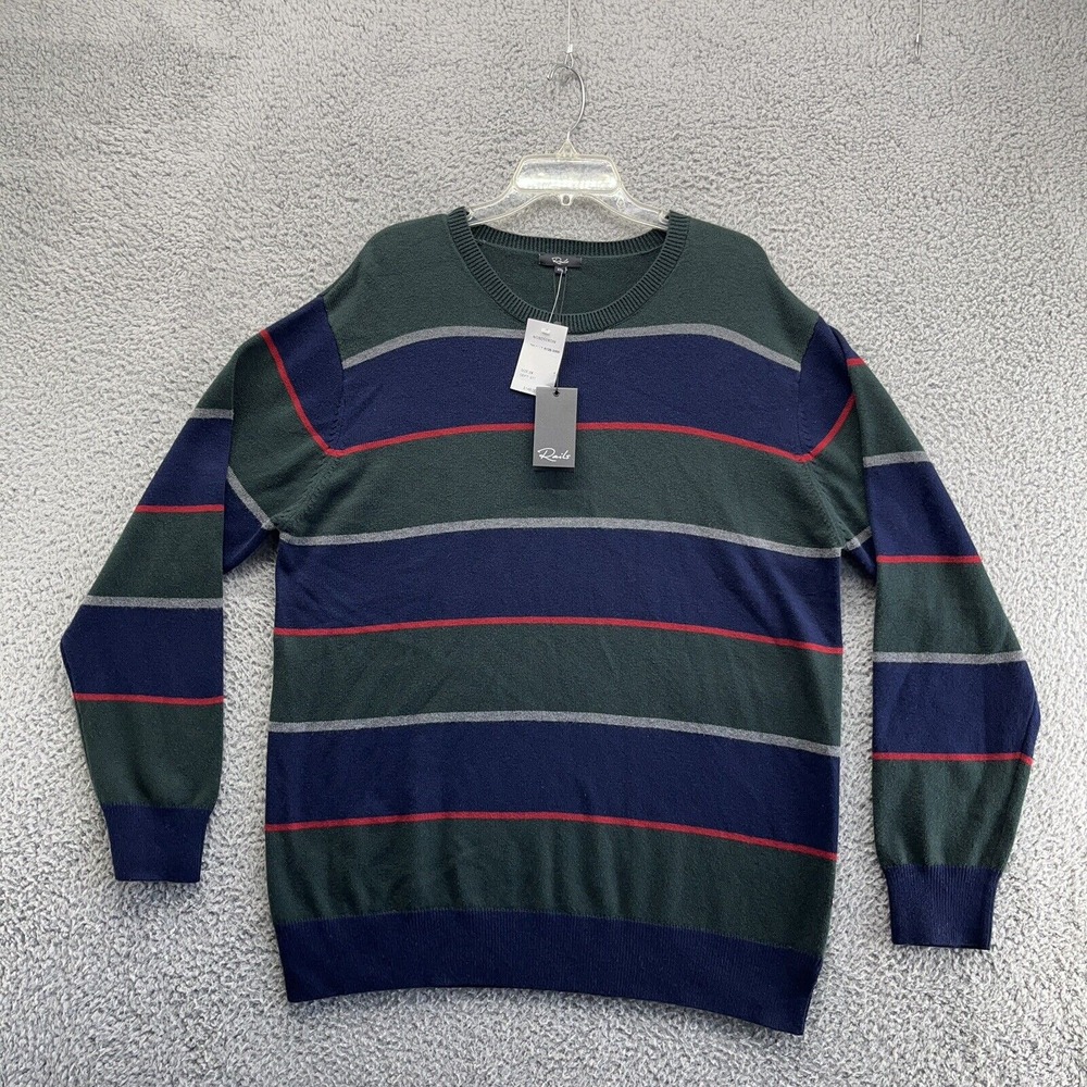 Rails Sweater  Men's XL Green Crew‎ Neck Pullover Knit Sweater Striped New